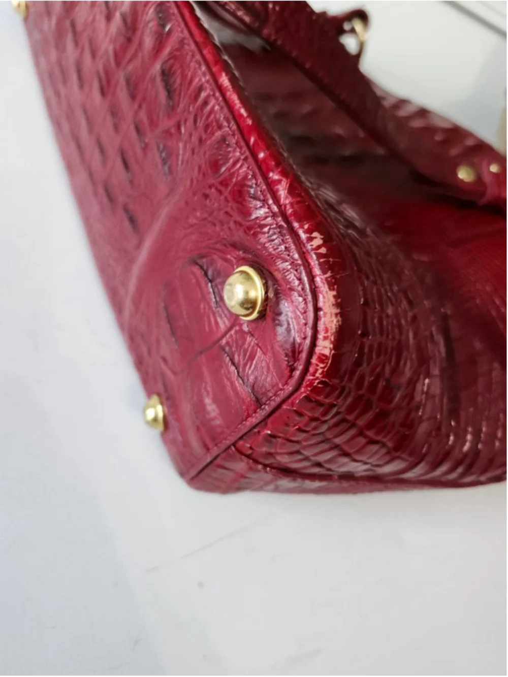 Women's Brahmin Red Croc Embossed Leather Tote Bag One Size